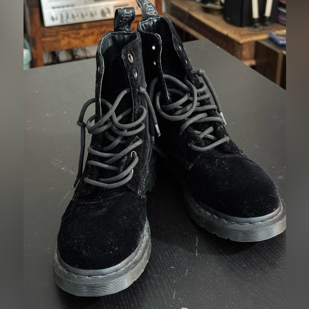 Dr Martens Page women’s black velvet boots size US 6 L. Doc Martins